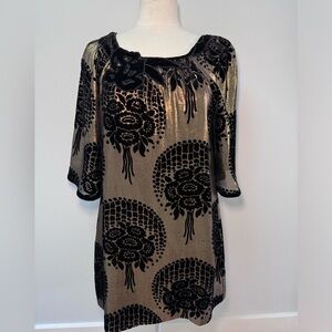 PERFECT HOLIDAY PARTY DRESS! BCBGMaxazria Runway- Gold Lamé & Black Velvet Dress